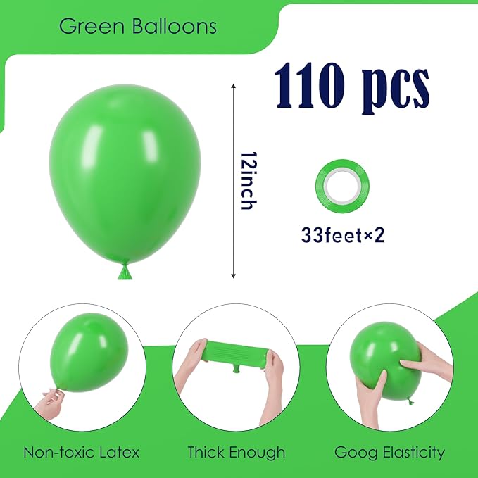 110pcs Green Balloons 12inch Green Latex Party Balloons for Graduation, Wedding, Birthday, Christmas, Baby Shower, Anniversary Party Decorations