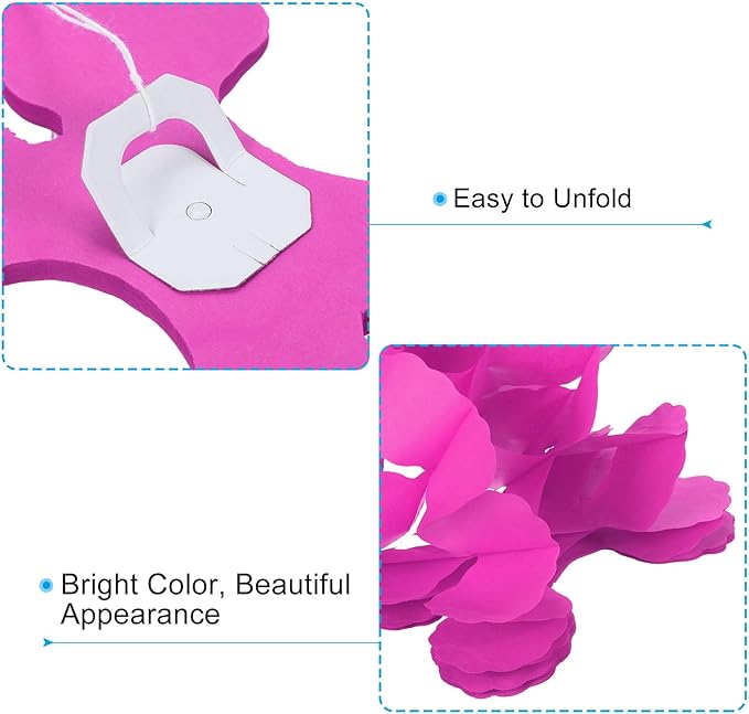 PATIKIL 9.8ft Four-Leaf Garland, 6 Pack Tissue Paper Hanging Flower Garland Reusable Streamers for Party Wedding Backdrop Decorations, Fuchsia