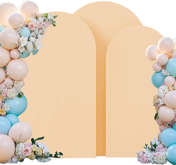Wedding Arch Cover (7.2FT, 6.6FT, 6FT) Set of 3 Arch Backdrop Spandex Cover for Birthday Party Baby Shower Ceremony Banquet Decoration (Beige, 7.2FT,6.6FT,6FT)