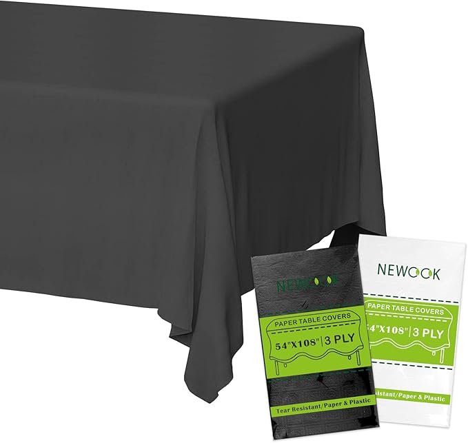 Black Paper Tablecloths Disposable for Rectangle Tables 3 Pack,3 Ply Paper & Plastic Quality Table Cloth for Parties,54 x 108 Inch Birthday Table Cover Outdoor Wedding Banquet Tablecover…
