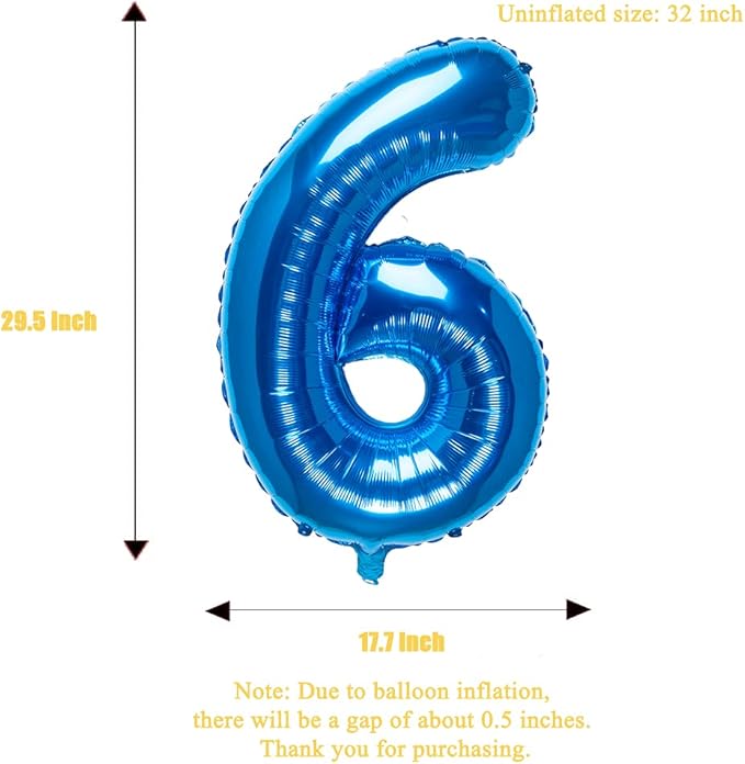 32 Inch Blue Number 6 Balloons Foil Ballon Digital Birthday Party Decoration Supplies (Blue Number 6 Balloon)