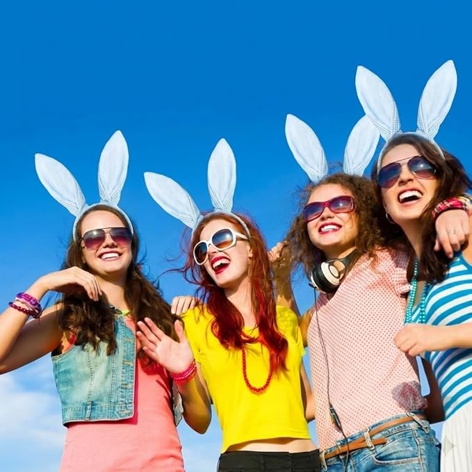 Blue Bunny Ears Headband, Cute Blue Plaid Easter Bunny Ears Headband for Easter Accessories for Women