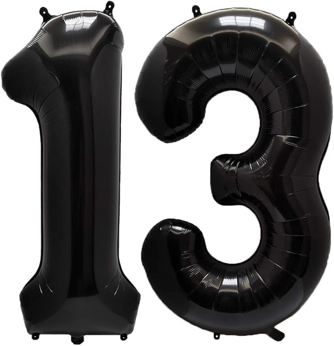AULE 40 Inch Jumbo Black Foil Mylar Number Balloons for Boy Girl 13th Birthday Party Decorations 13 Years Old Anniversary Party Supplies
