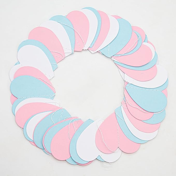 Blue Pink White Party-Decorations Gender-Reveal - 52Ft Paper Heart Garland Streamer Banner Birthday Decorations Baby Shower Decorations Gender Neutral Decorations Bridal Wedding HongTongTong