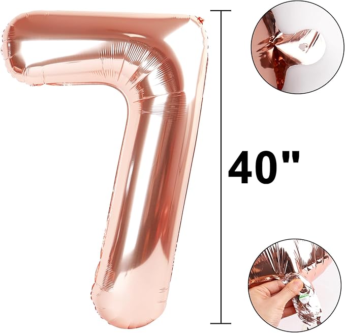 Rose Gold Number 7 Baiioons 40 Inch Number Balloons Giant Jumbo 17 27 37 Foil Mylar Helium Number Digital Balloons Champagne Gold 70 Birthday Party Anniversary Events Party Decorations