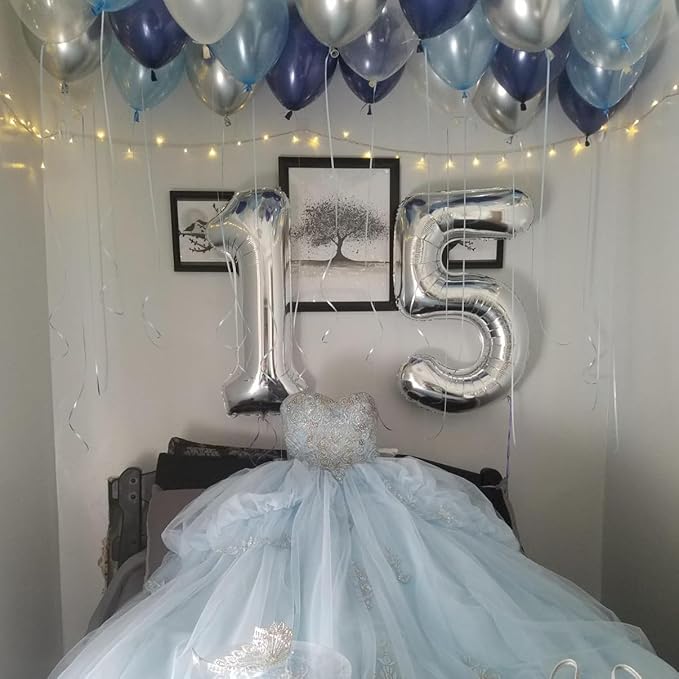 Silver Number 5 Balloon, 40 Inch Large Number Foil Mylar Balloons for 5th Girl Boy Birthday Party Celebration Decoration Supplies,Big Digital Balloons for Wedding Anniversary Events Decor