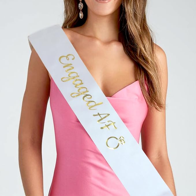 Luwigs Engaged AF Sash with Gold Lettering Wedding Party Bachelorette Engagement Party Bridal Shower Party Favors Decorations Supplies (White)