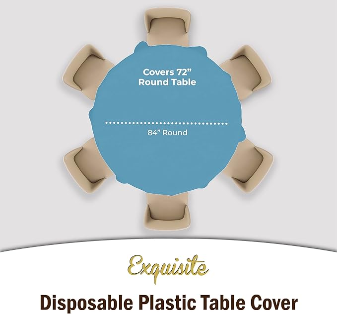 Exquisite Party Solids 6-Pack Premium Plastic Tablecloth 84in. Round Plastic Table Cover - Sky Blue