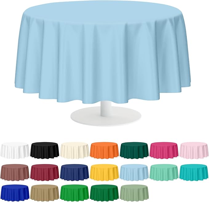 Mulbozy 2 Pcs Light Blue Round Tablecloth, 84 inches Disposable Plastic Light Blue Circle Table Covers for Baby Shower Wedding Bridal Shower Birthday Party Decorations