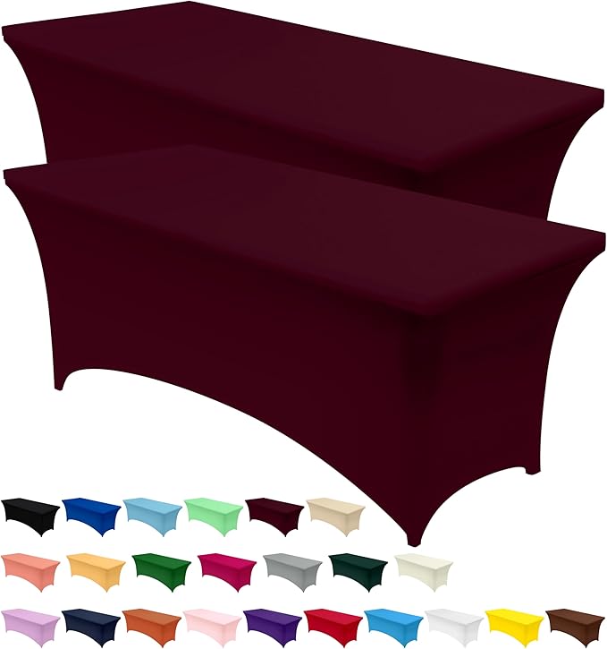 Utopia Kitchen Spandex Tablecloth 2 Pack [6FT, Burgundy] Tight, Fitted, Washable and Wrinkle Resistant Stretch Table Cloth Rectangle Cover for Trade Show, Weddings & Parties [72Lx30Wx30H Inch]