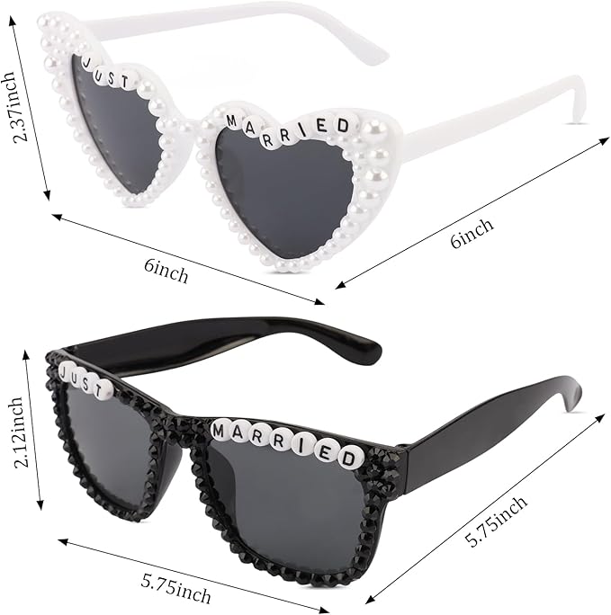 Just Married Bride and Groom Sunglasses and Sash for Just Married Wedding Party Decorations