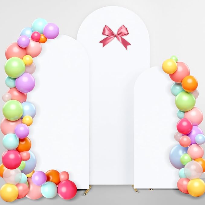 Dofilachy Arch Backdrop Cover - Stretchy Fabric for Wedding Arch Stand, Set of 3 Spandex Covers (4FT, 5FT, 6FT, White)