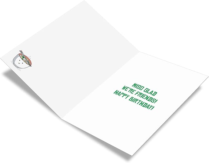 The Best Card Company - Birthday Puns Miso Soup Card, 5x7 Inch, Includes Envelope, Made from Recycled Content, No Batteries Required, Unisex-Adults
