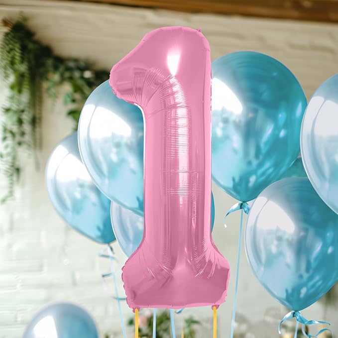 40 Inch Large Pink Number Celebration and Decoration Balloon for Birthday Parties, Graduations, Anniversaries, Weddings, Photo Shoots, Special Events - Helium Foil Mylar (Pink Number 1)