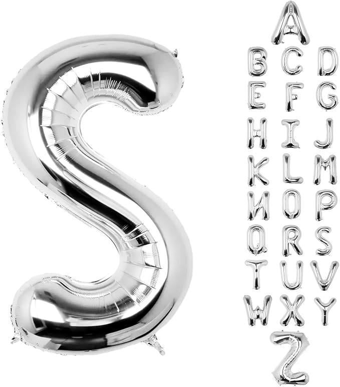 Letter Balloons 40Inch Large Giant big Foil Mylar Silver Balloons S for Birthday Party Decorations