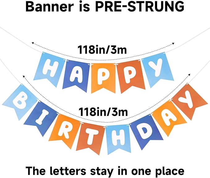 Blue and Orange Happy Birthday Banner Birthday Party Banner NO DIY Happy Birthday Sign Pre-Strung Birthday Decorations for Women Men Girl Boy Party Supplies (Blue and Orange)
