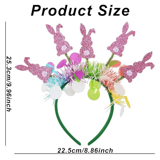 Easter Headbands for Women - Pink Glitter Easter Bunny Headband - Bunny Ears Headbands for Easter Party Decorations - Easter Women Costume Accessories