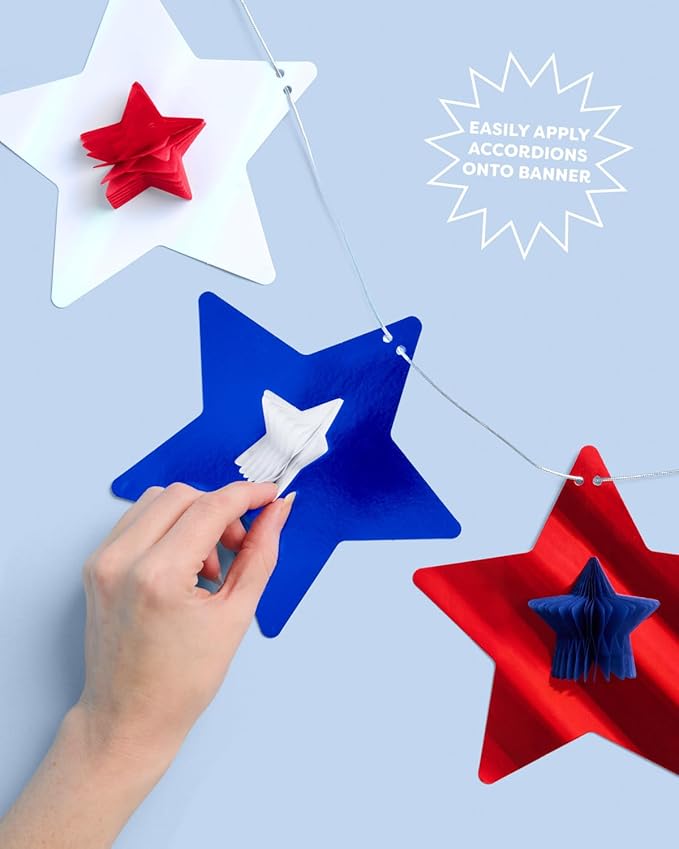 xo, Fetti Red, White + Blue Star Banner | 5.5 Ft. | 4th of July Garland, USA Decorations, America Party Backdrop, Cowboy Photo Booth Supplies