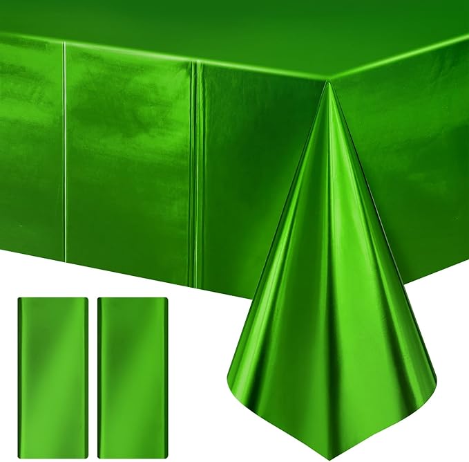2 pcs Green Tablecloth Plastic -Stunning Metallic Matte Finish, 40" x 108" Christmas Table Cloth, Perfect for Jungle Safari Wild One Birthday Party Wedding Baby Shower Decorations