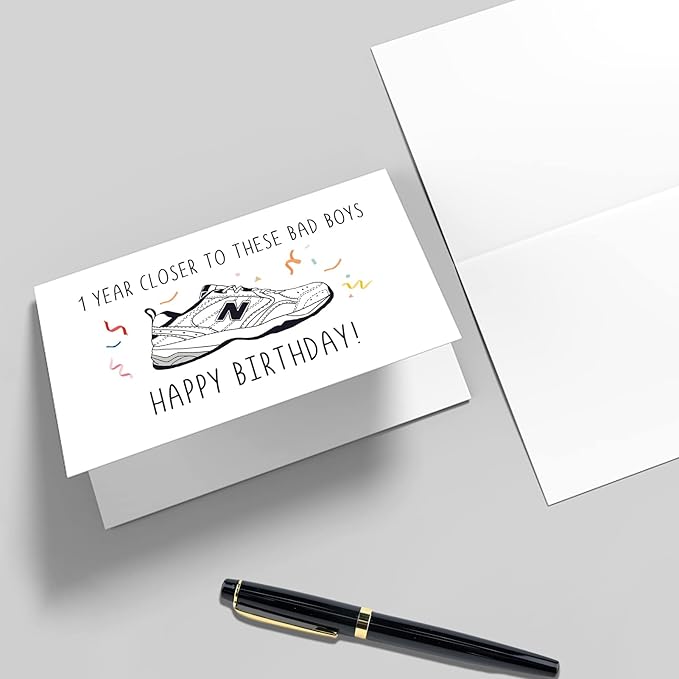 Qiliji Funny Dad Shoes Birthday Card, Happy Birthday Card for Him, New Balance Shoes Birthday Card, Bday Card for New Dad, 1 Year Closer To These Bad Boys