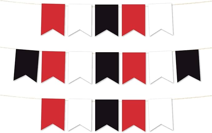 Andaz Press Hanging Pennant Banner with String, Red, Black, White, 1-Set, 24 Pennants, Approx. 12-Feet Long, Lil Ladybyg Baby Shower Theme Birthday Supplies