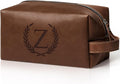 Personalized Gifts Travel Toiletry Bag for Men Engraved Initial PU Leather Waterproof Shaving Bag for Toiletries Accessories Fathers Day Birthday Gift for Men Dad Husband Son, Reddish Brown Z