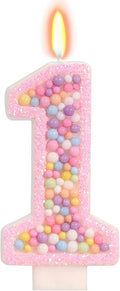 Sweet One Birthday Candles for Girls - Pink Number 1 Candle, First Birthday Decorations for Girl, Fairy Cake Decorations, Colorful Macaron Candles for One Cake Topper