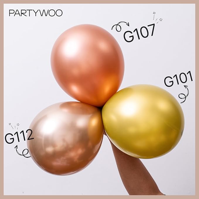 PartyWoo Metallic Rose Gold Balloons 50pcs 12 Inch Chrome Champagne Gold Latex Balloons for Wedding Baby Shower Birthday Anniversary Bachelorette Bridgerton Floral Party Decorations Rose Gold-G112