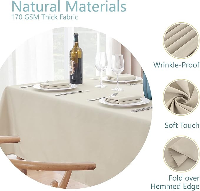 Rectangle 10 Feet Tablecloth 60x144 inch Linen Textured Table Cloth Stain and Wrinkle Resistant Washable Polyester, Decorative Table Cover Waterproof for Dining, Buffet and Camping, Beige