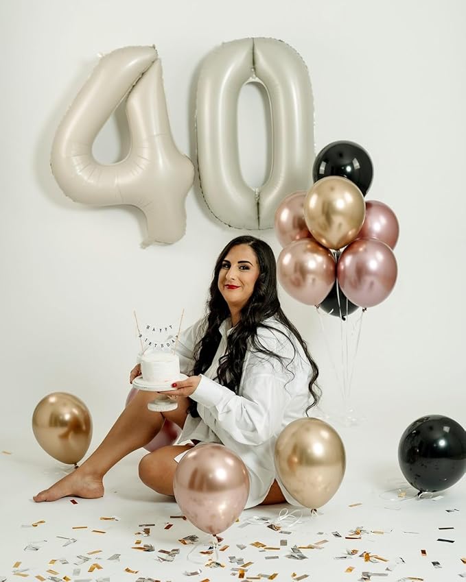 Balloons Number 40, 40 Inch Cream 40th Birthday Decoration for Women & Men, Large Foil Party Decorations for Engagement Celebration Memorial Day's Supplies