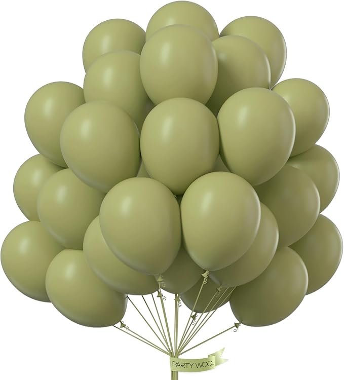 PartyWoo Sage Green Balloons 50 pcs 12 Inch Matte Sage Olive Green Boho Neutral Eucalyptus Latex Helium Balloons for Wedding Baby Shower Gender Reveal Birthday Graduation Party Decorations Green-F11