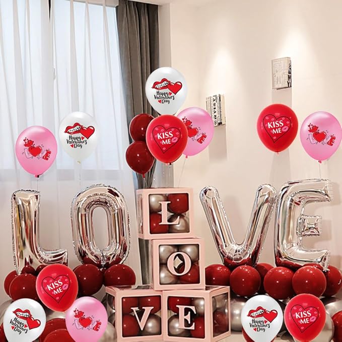 Valentine Balloons Valentine Day Party Decorations Valentines Latex Balloons Red Pink White Balloons for Valentines Day Anniversary Wedding Valentines Decorations Decor Supplies 12Pcs