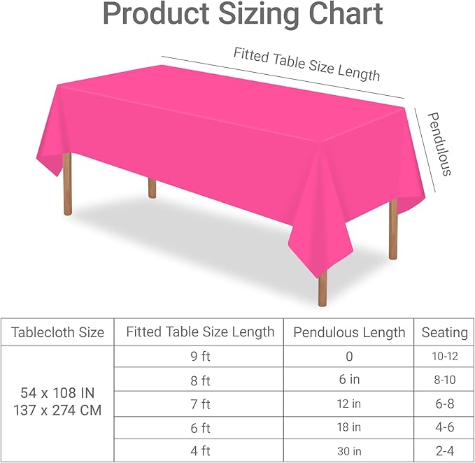 MRJ 4 Pack Hot Pink Disposable Table Cloth 54 x 108 Inch Rectangle Tablecloths for Birthday Party Decorations Plastic Table Cover