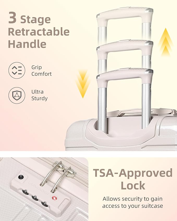 LARVENDER Carry on Luggage 22x14x9 Airline Approved Hardshell Suitcase with Wheels TSA Lock, PC+ABS Lightweight Suitcase Set for Women with Travel Backpack, Glossy Champagne