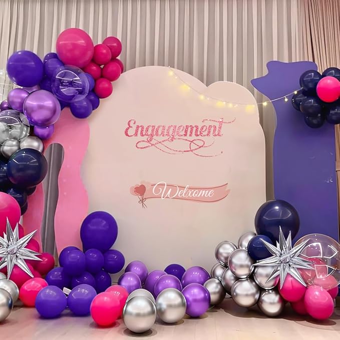 Hot Pink Purple and Nave Blue Baloon Garland Arch Kit, 141Pcs Latex Balloons Different Sizes 18 12 10 5 inch for Graduation Birthday Wedding Engagement Party Decorations