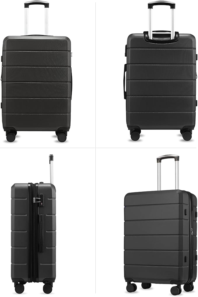 YOETEY 24 Inch Checked Luggage with Spinner Wheels, Expandable Hardside Medium Suitcase with 360° Spinner Wheels & TSA Lock, Durable ABS Travel Suitcase for 3-5 Day Trips (24 in, Black)