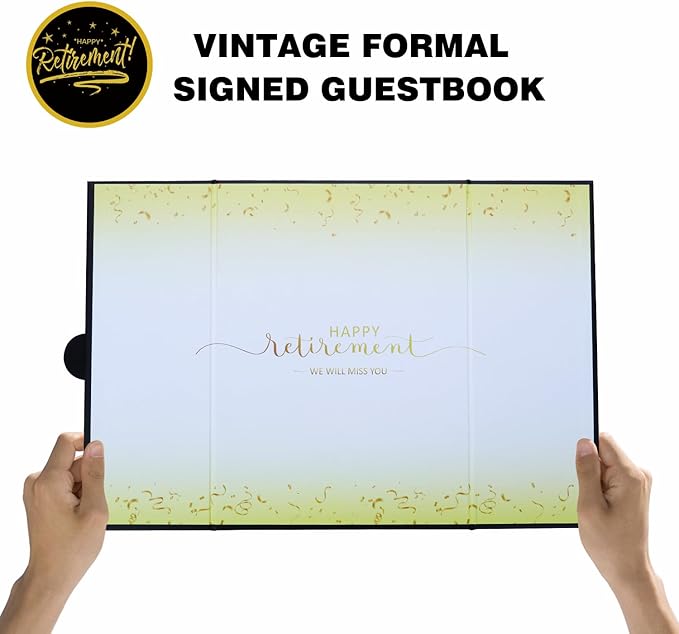 2 Pack Black Gold Retirement Party Decorations - Retirement Signing Board Guest Book Alternative | Officially Retired Gift for Men & Women | Farewell Party Supplies
