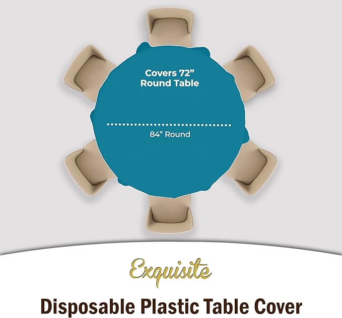Exquisite Party Solids 6-Pack Premium Plastic Tablecloth 84in. Round Plastic Table Cover - Turquoise