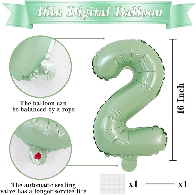 TONIFUL Balloons 16 Inch Sage Green 0-9 Number Mylar Foil Balloons 10 Pcs Custom digitalal Balloons for 2026 New Year Eve Birthday Party Engagement Graduations Anniversary Baby Shower
