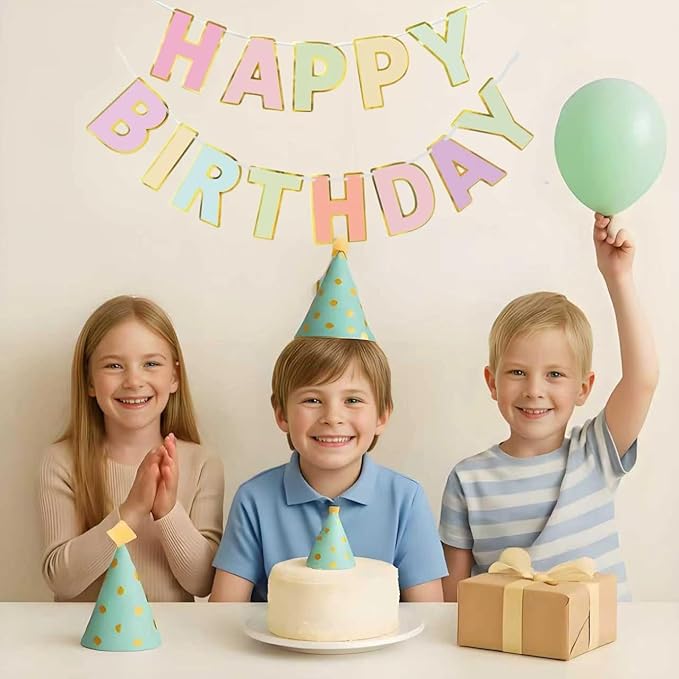Happy Birthday Banner Macaron Birthday Rainbow Signs Banners, Birthday&Colorful Party Decorations for Girls, Boys, Women, Adults, Pets, Photo Backdrop & Wall Decor for All Celebrations