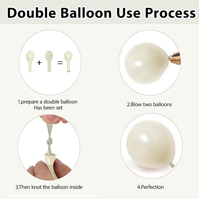 White and Gold Balloons Arch Kit - 129 pcs Double Stuffed Pearl White Sand Beige Ivory Chrome Gold Bobo Balloons for Wedding Birthday Party Decorations