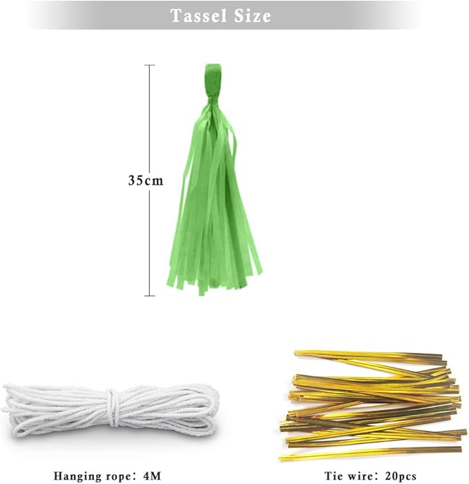 Tissue Paper Tassel DIY Hanging Paper Decorations Party Garland for Party Decor, Wedding, Festival, Baby Shower - 20PCS (Light Green 35CM)