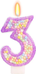 Birthday Candles - Number 3 Candle, Colorful Macaron Candles for Boys/Girls, Purple Party Decorations, Purple Cake Decorations