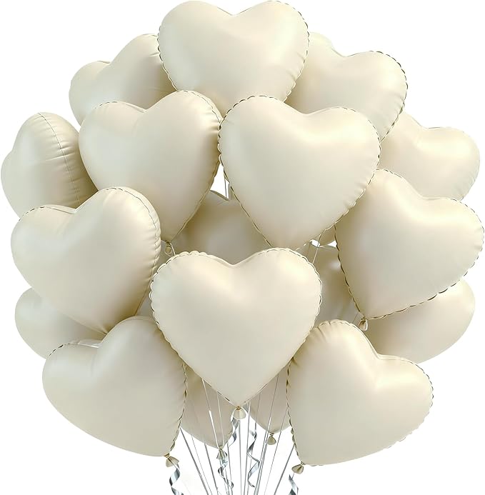 TONIFUL 30Pcs 18 Inch Cream White Heart Balloons Cream White Heart Shape Foil Mylar Balloons Decoration for Birthday Valentine's Day Wedding Bridal Shower Anniversary Engagement Party Supplies