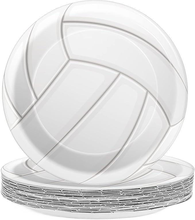 Wiooffen 24pcs Volleyball Party Supplies Paper Plates Set Disposable Tableware Pack Volleyball Party Dessert Plates Sports Birthday Baby Showers Holidays Decorations, 7"