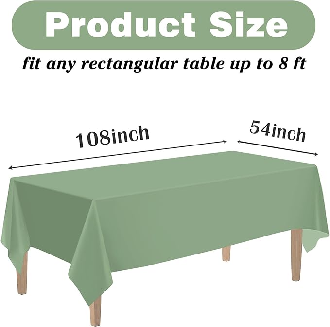 Kopokita 2PCS Sage Green Plastic Tablecloths 54 x 108 Inch, Disposable Table Cloths Rectangle Party Table Covers