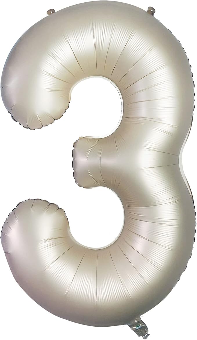 Number 3 Balloons White Sand Three Balloon for 3 Year Old Birthday Decorations 40 Inches Cream White Large Numbers 3rd Birthday Party Nude Ballons Beige 3 Digital Neutral Balloon Pearl White 3