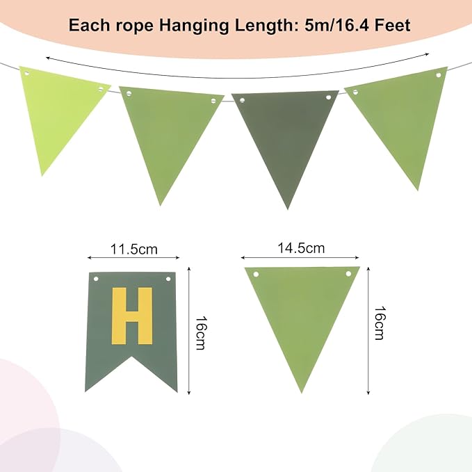 MECCANIXITY Birthday Banner 16 Feet Green Birthday Decorations CardStock Birthday Sign with Pennant Banner Flags for Birthday Decor Backdrop Festival Party Supplies