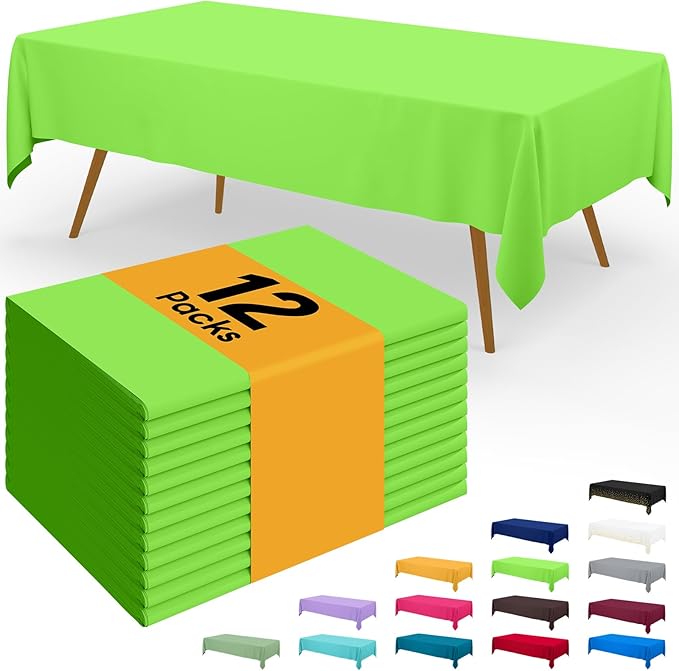 Smiry Disposable Table Cloth - 12 Pack, 54 x 108 Inch Waterproof Rectangle Tablecloths for Parties, Decorative Plastic Table Cover, Leakproof & Sturdy, Lime Green