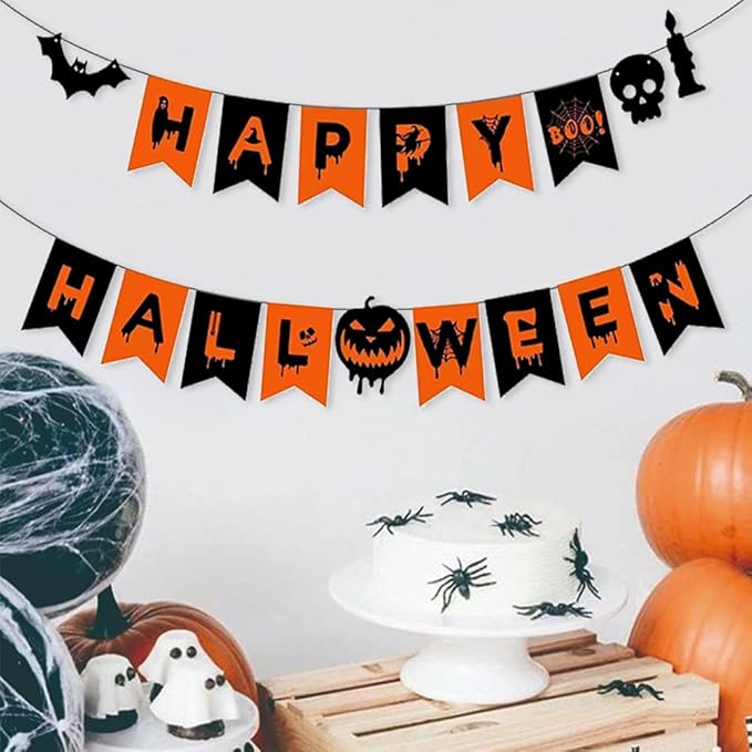 Happy Halloween Banner for Halloween outdoor Indoor Party Decorations Horror Birthday Party Decor Supplies for Home Yard Garage Front Wall Doo Decoration Banner